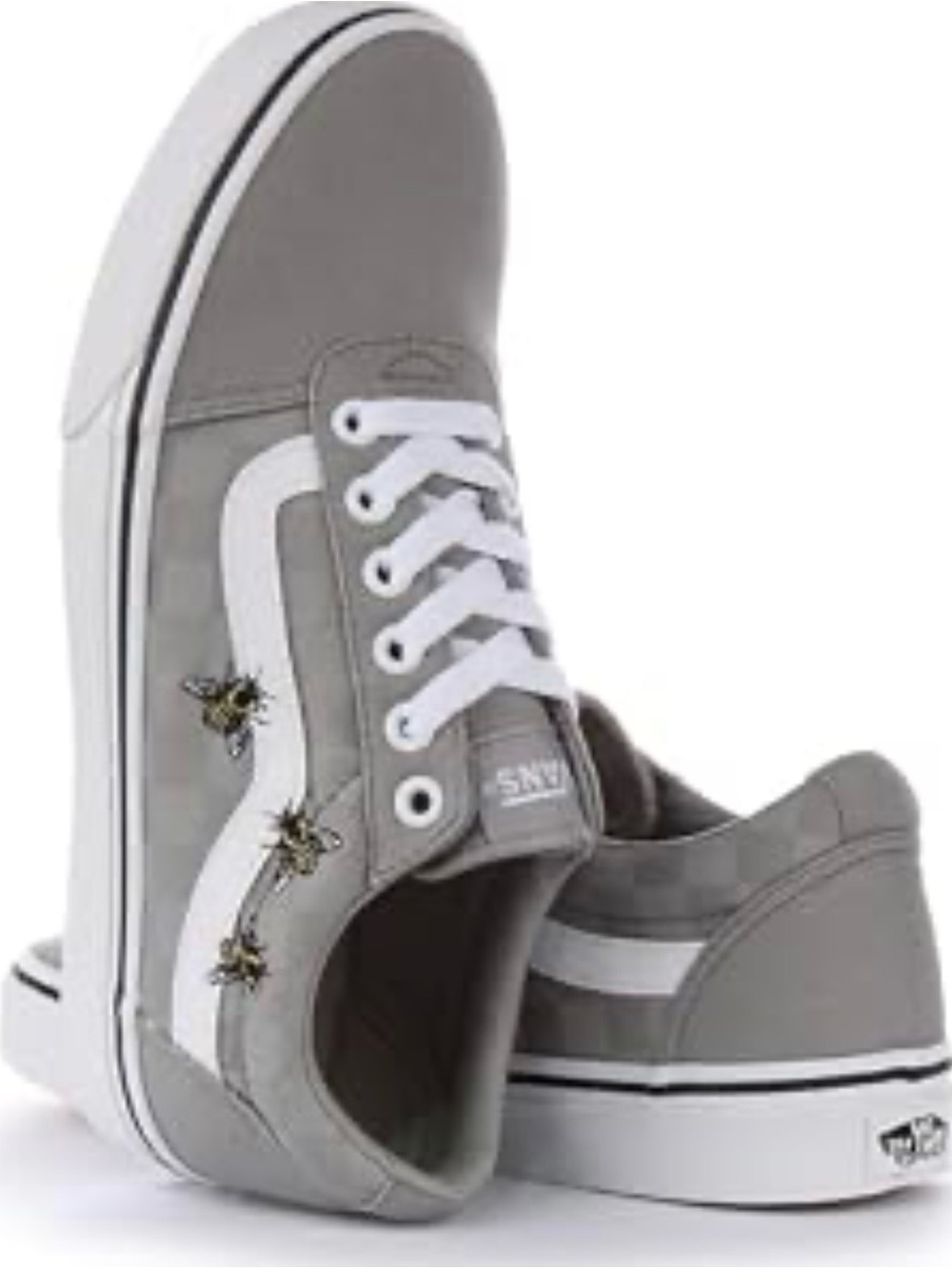 Vans Ward Embroidery Bees “Drizzle” Grey Sneakers Kids Size 1